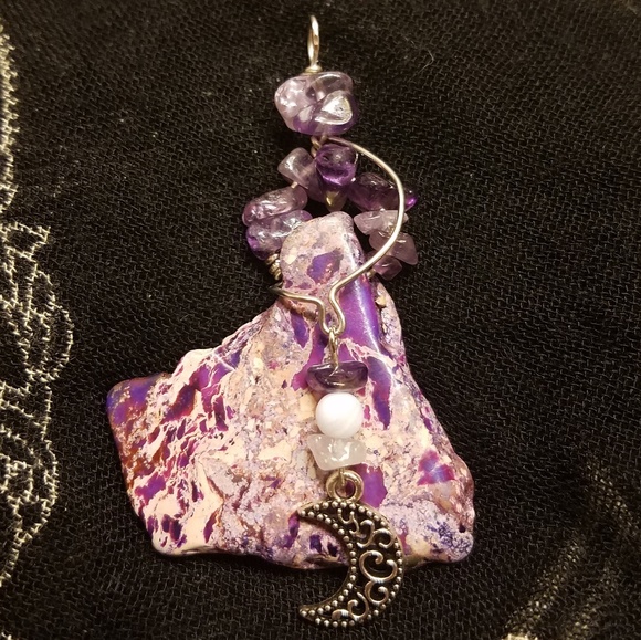 InspiredJenstones Jewelry - Moonstone Amethyst Crystal Pendant Necklace
